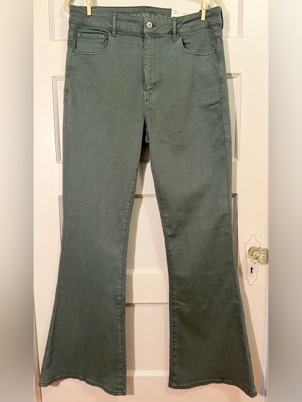 NWT American Eagle Super Hi-Rise Flare Pants Olive Green 16 Long